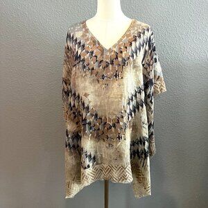 LEE GARRETT Wool & Silk Poncho Closed Kimono - Toast Taupe & Eggplant NWOT - OS